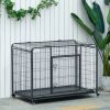 PawHut Folding Design Heavy Duty Metal Dog Cage Crate & Kennel with Removable Tray and Cover, & 4 Locking Wheels, Indoor/Outdoor 37"