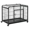 PawHut Folding Design Heavy Duty Metal Dog Cage Crate & Kennel with Removable Tray and Cover, & 4 Locking Wheels, Indoor/Outdoor 37"