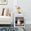 White Dog House with Drawer and Wired Wireless ChargingSide TableNightstand