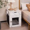 White Dog House with Drawer and Wired Wireless ChargingSide TableNightstand