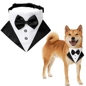 wedding suit dog collar pet saliva towel dog wedding triangle scarf (Color: Black and white triangular scarf collar suit)