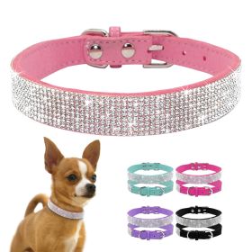 Dog Collar Crystal Glitter Rhinestone Pet Collars Zinc Alloy Buckle Collar For Small Medium Dogs Cats Chihuahua Pug Dog Collar (Color: black)