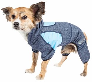 Pet Life Active 'Fur-Breeze' Heathered Performance 4-Way Stretch Two-Toned Full Bodied Hoodie (Color: Blue)