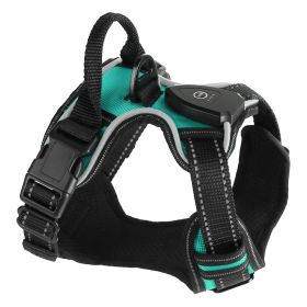 Light Up Dog Harness Rechargeable LED Dog Harness No Pull Lighted Dog Vest with Handle for Small/Medium/Large Dogs (Color: Green)